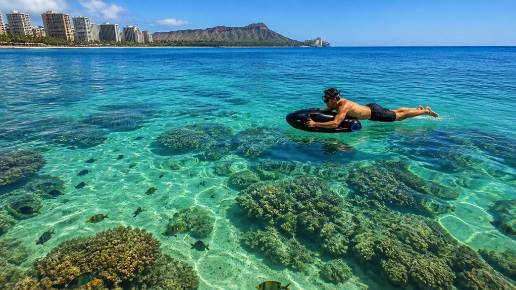 crystal clear morning sea scooter