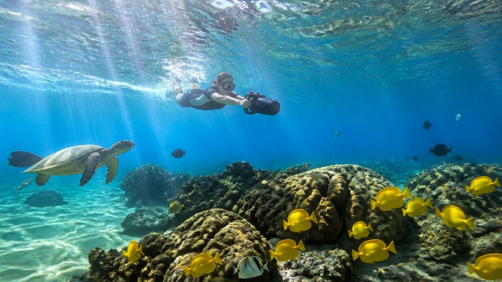 gliding with curious honu