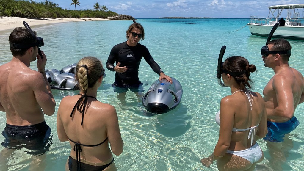 underwater electric scooter adventure footage